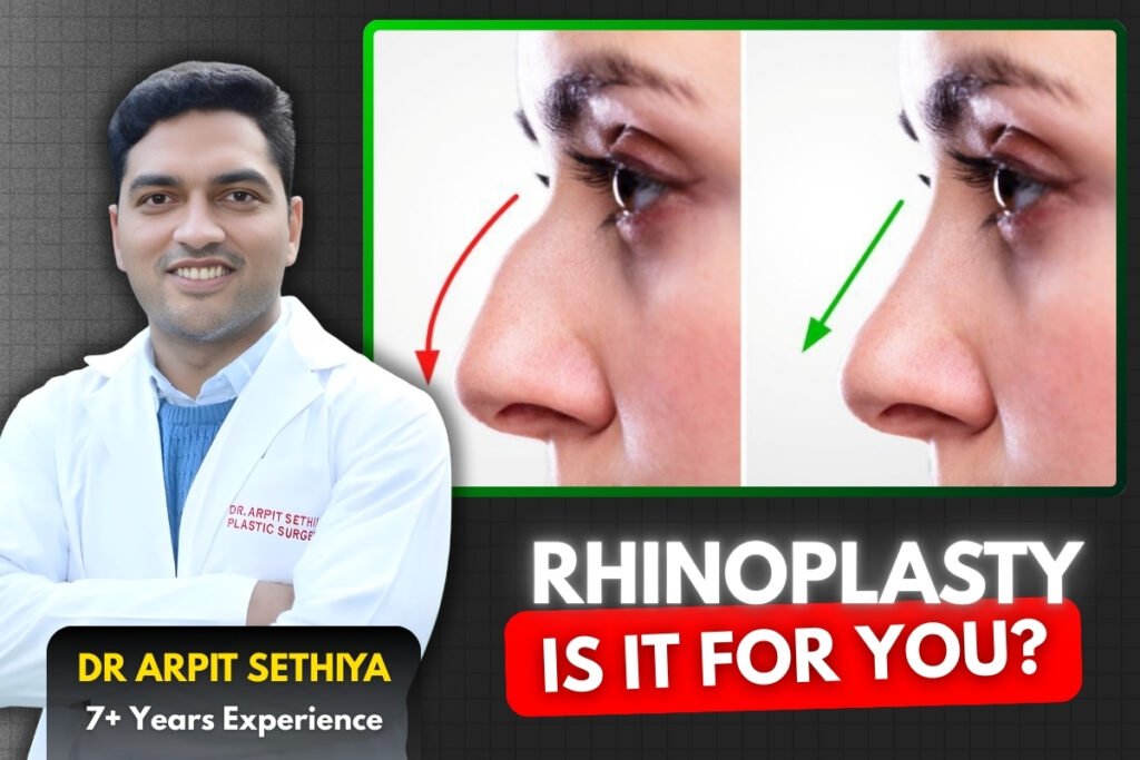 Rhinoplasty in Indore showing before and after nose profile correction by a plastic surgeon